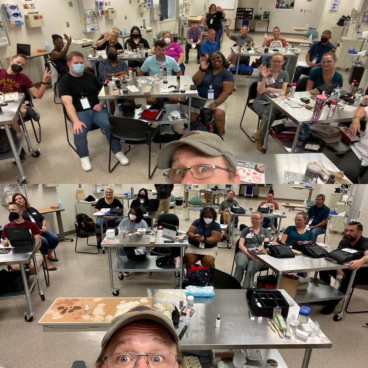 simulationtek's tweet photo. Yesterday was a whirlwind of amazement. Thank you @SimGHOSTS  for having me teach a couple of great moulage classes. The students were awesome no because of the generosity of SimGhost, were absolutely SPOILED with awesome kits to take home. #SG22USA #imbeat #sotired #sograteful https://t.co/2YlKszzEM1