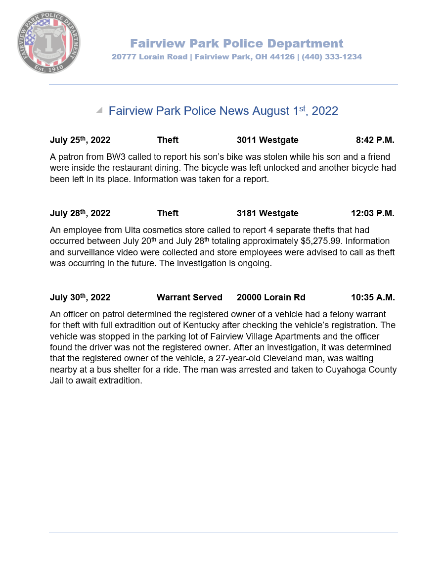 Fairview Park Police Department (@fairviewparkpd) on Twitter photo 