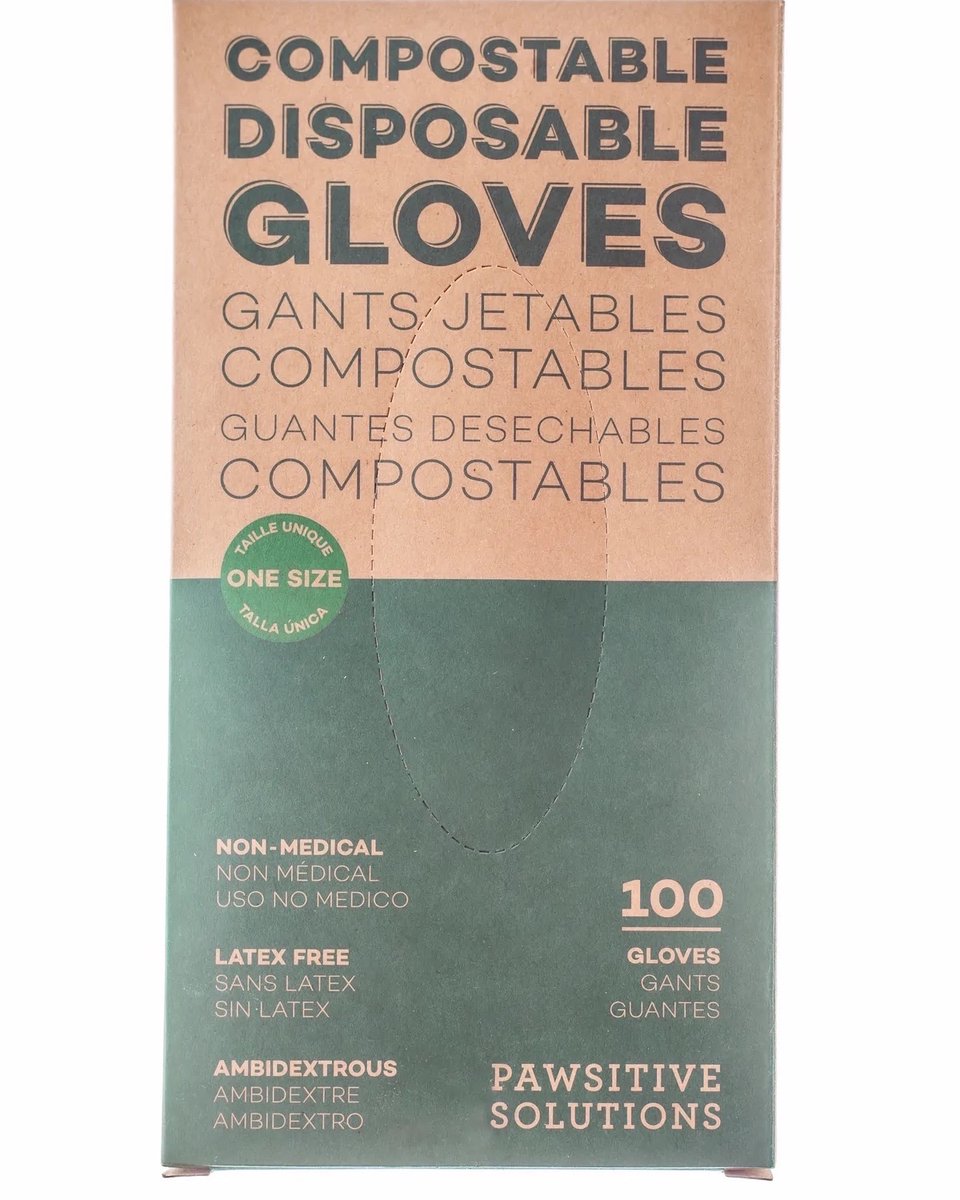 PawsitiveSco's tweet photo. ✔BPI certified! Truly #compostable, green bin approved gloves. Breaks down in industrial compost in 3 months. 
✔Food Safe.
✔One size fits most. 
✔Pack of 100 gloves or 50 pairs.
✔Great for an extra layer of protection when running errands. https://t.co/j0mrIddKX6