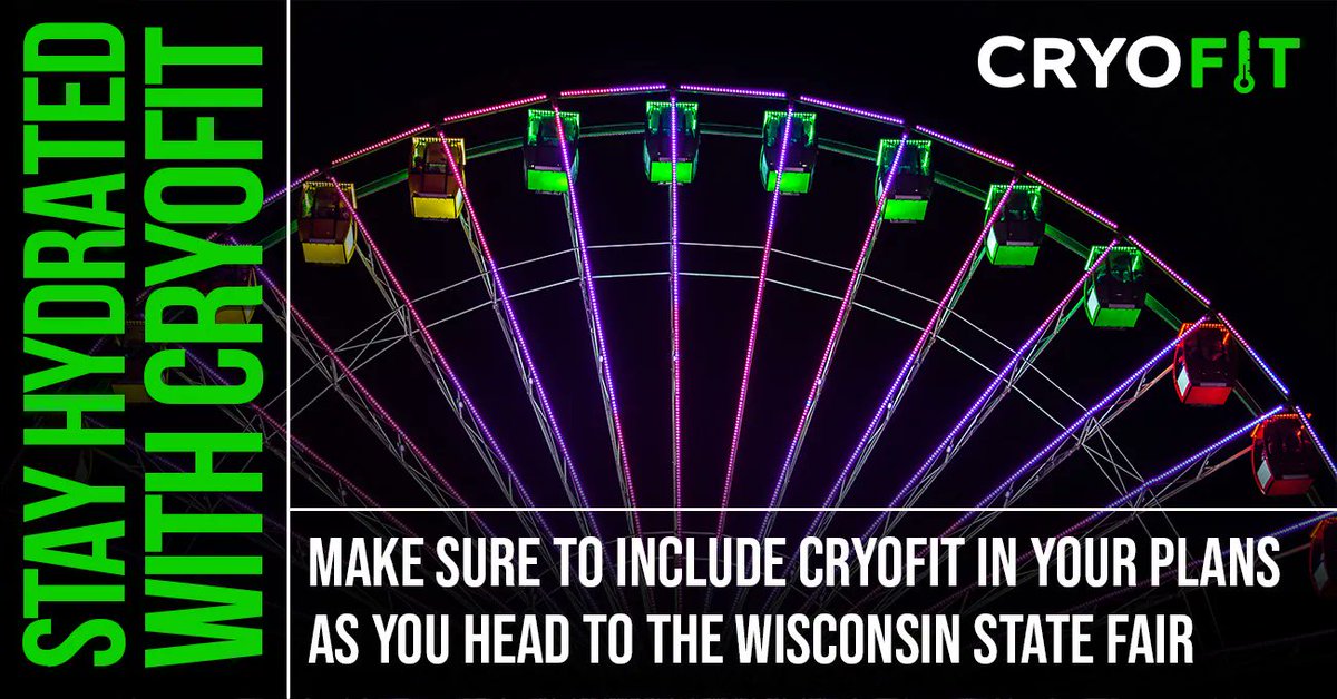 cryotherapywi's tweet photo. Getting ready for @wistatefair this weekend? Don’t forget to include #CryoFit in your plans! Receive 20% off all services when you bring in your #StateFair ticket to either of our locations. Call (262) 746-2022 with any questions or to schedule your appointment. https://t.co/ORQXSWWv6D