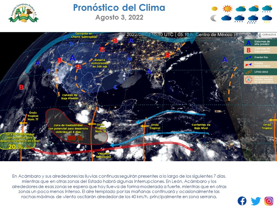 FundacionGtoP's tweet photo. Pronostico meteorológico para GUANAJUATO.

Fuente: https://t.co/PZFb9vRuy4 https://t.co/UsewN6JS1f