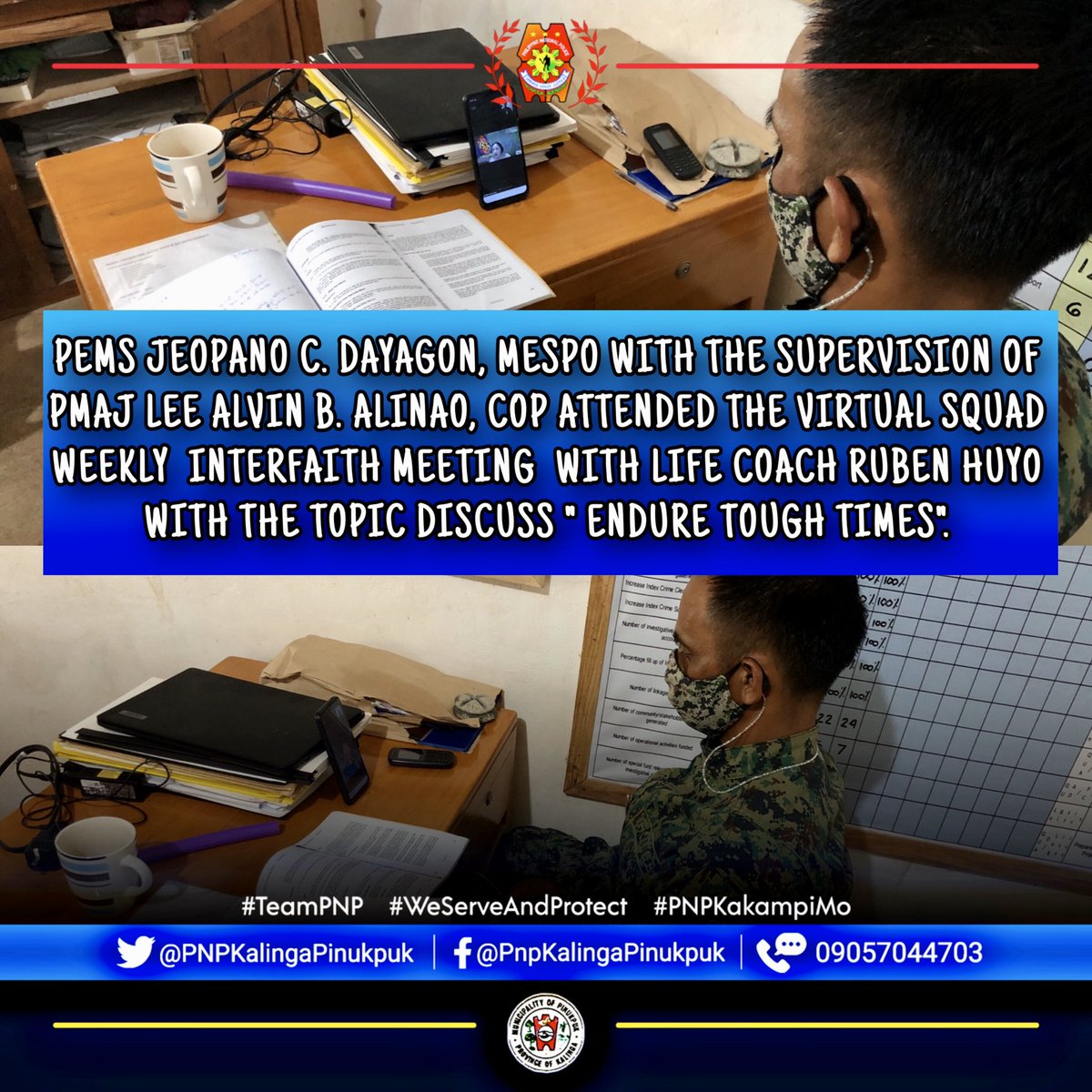 PNPPinukpuk's tweet photo. Virtual Squad Weekly Interfaith Meeting hosted by MBK
#PNPMakaDiyos
#PNPInternalCleansingProgram
#WeServeAndProtect
#PNPKakampiMo
#TeamPNP https://t.co/vB1428Uijq