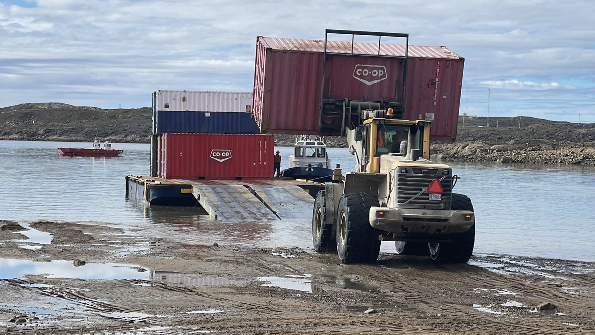 The 8 containers filled with empty plastic bottles from last fall’s water crisis in Iqaluit are being loaded on our ships to send south.