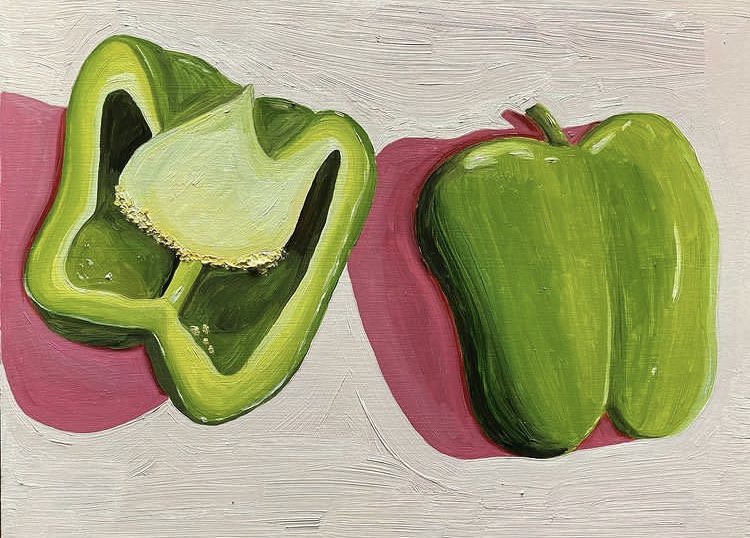 Eating bell peppers is overrated to me but painting one was not. Oil on 6x8 inch flat panel. Available here griffintylerart.com/shop/p/peppers… #painter #painting #ArtistOnTwitter #art #artwork #foodart #foodpainting #artforsale #eatyourveggies