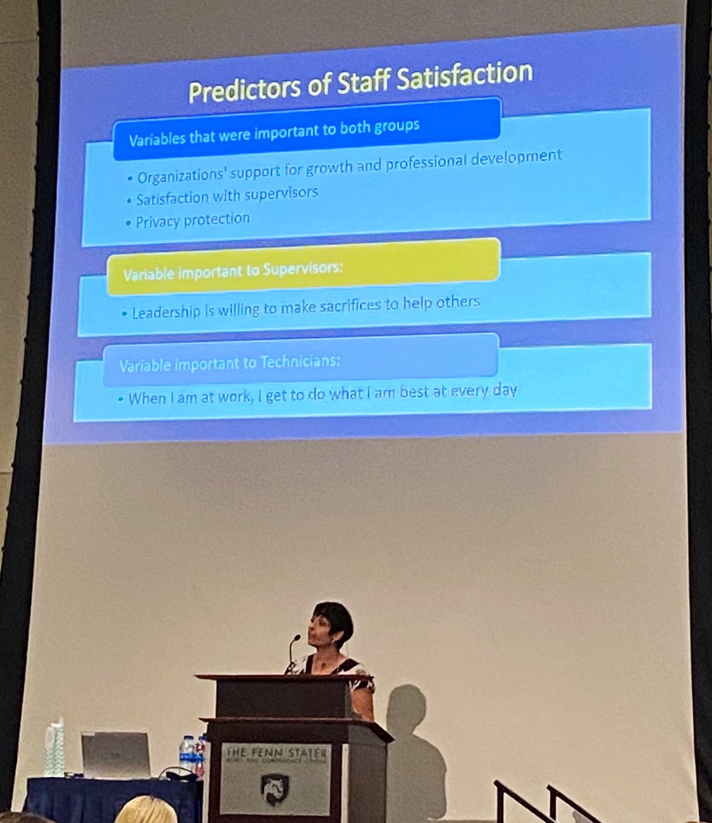 NLMteach's tweet photo. Dr. Kazemi sharing the variables that the data says are predictors for staff satisfaction. What’s most important to BCBA/supervisors? Leaders that make sacrifices to help others. #serventleadership #staffturnover #behavioranalysis #staffsatisfaction #NAC2022 #NAC26 https://t.co/g5mRfypXVv
