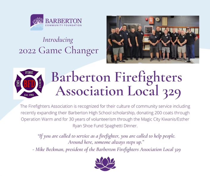 BFDL329's tweet photo. We are honored to receive this year’s Barberton Community Foundation Gamechanger award. We are proud to put our community first through volunteering and fundraising. Thank you Community Foundation for the recognition! https://t.co/G2koa4tutw