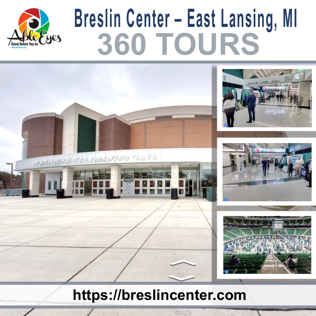 GoAbleVu's tweet photo. Breslin Center – East Lansing, MI. Provides inclusive educational, entertainment and athletic experiences.  @ableeyes.org/virtual-tours/breslin-center-east-lansing-mi/ #AbleEyesAccessible #AbleEyes #Accessibility #KnowBeforeYouGo #VirtualTours #Autism #Anxiety #Disability https://t.co/aHAPV0IzkA