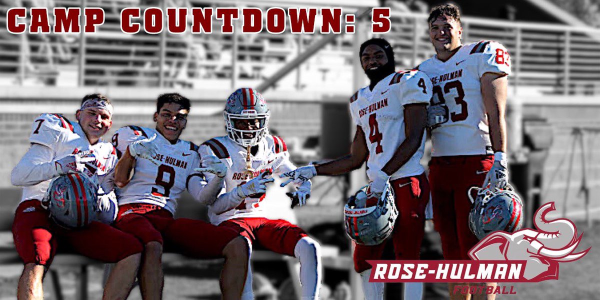 RoseHulmanFB's tweet photo. CAMP COUNTDOWN: 5️⃣

Last season Rose-Hulman averaged 5️⃣.3 offensive touchdowns per game.

#WeWork🌹🏈 https://t.co/8IneK9ZIfs