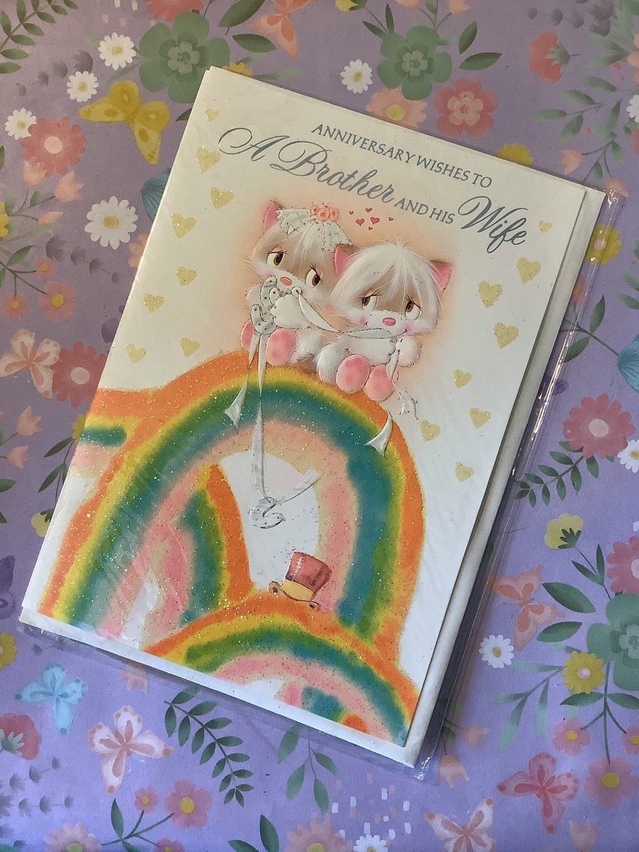 WatsonsVintage's tweet photo. ONLY TWO LEFT NOW in my #etsyshop : RARE Vintage/Retro Circa 1970s Anniversary Wishes To A Brother And His Wife Card with Kitsch Cat Bride and Groom and Sparkly Rainbow Design https://t.co/yWDWHYINV6 #Rare #1970s #VintageCard #WeddingAnniversary #KitschCard #CuteCatDesign #Retro https://t.co/K4iJLtd2Jn