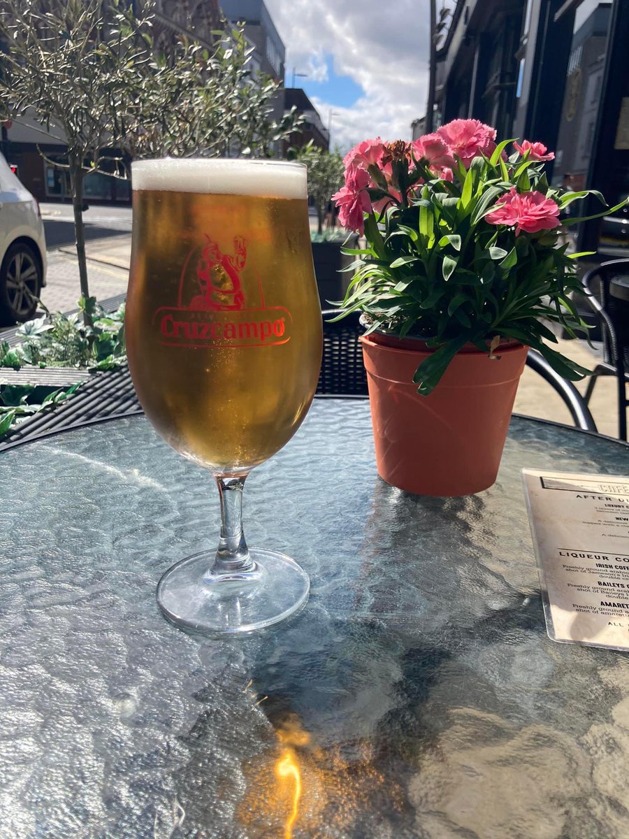 harryrcollinson's tweet photo. Perfect pint @Cruzcampo when the suns shining on our terrace @cafe1851 https://t.co/UEVHn000Gl