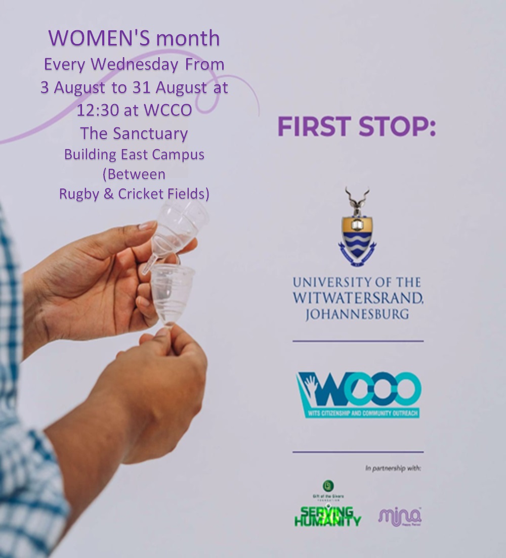 WitsUniversity's tweet photo. #MINA goes to UNIVERSITY
This Women's Month, Every Wednesday from 3RD - 31ST August at 12h30 at #WCCO, The Sanctuary Building, East Campus Gift of the Givers &amp; the #MinaFoundation are introducing Mina to students. 

#WitsForGood #GiftoftheGivers #WomensMonth https://t.co/wqDGN9Q2fR