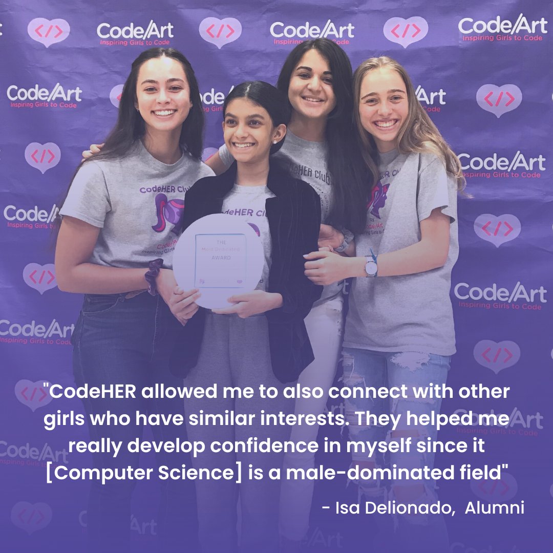 codeartorg's tweet photo. The impact of #CodeHER Clubs is one thing that our #CodeArt Alumni can attest to. Our clubs aim to inspire and empower the next generation of #womenincs. If you are interested in learning more about our virtual clubs starting in the fall click here: https://t.co/0oLxv3oDGu https://t.co/izRdztaP9e