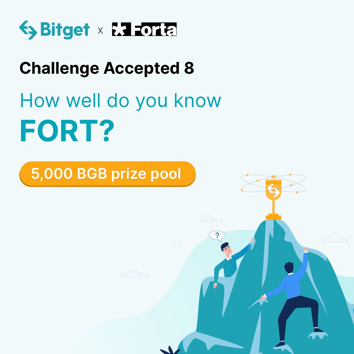 #Bitget 8th Series of "Challenge Accepted" is LIVE - featuring $FORT <a href="/FortaNetwork/">Forta 🏰</a>

💪 Complete the Quiz to share 5,000 $BGB NOW! -> forms.gle/sNCY5ipdiZX8gp…
🤝RT + @ 3 Friends, Share Infographic in a #crypto chat to Share 1,000 BGB!

📝Study $FORT -> bitget.zendesk.com/hc/en-us/artic…