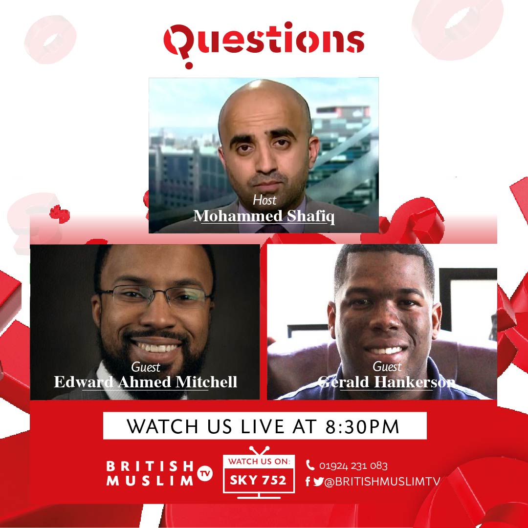 BritishMuslimTV's tweet photo. Are American Muslims waking up? π€ πΊπΈ
#QuestionsLIVE will air tonight at 8:30pm with host @mshafiquk joined by Deputy Director @EdAhmedMitchell & #CommunityActivist @gbhankerson tonight's hot topics, are #AmericanMuslims waking up? & #Islamophobia in the #UnitedStates. π¬ https://t.co/GhqA0DVtg8