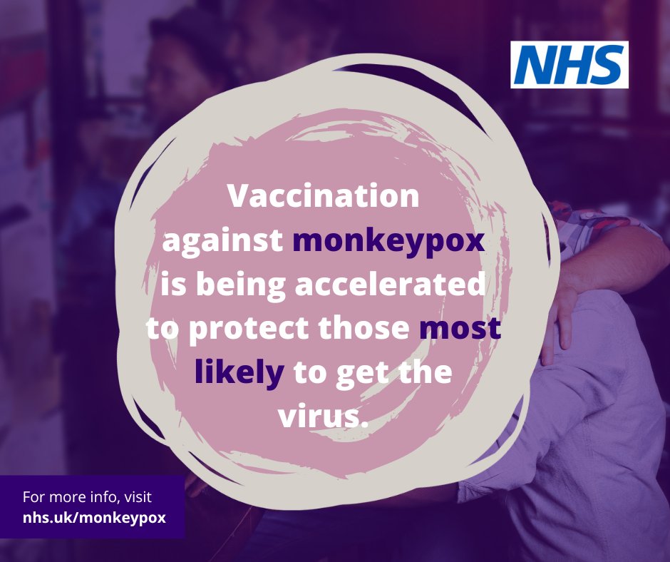 NHSuk's tweet photo. Monkeypox vaccination is currently recommended for: some healthcare workers, some men who are gay, bisexual or have sex with other men, and people who have been in close contact with a confirmed case.

Find out more ➡️ https://t.co/I7AybpOoQA https://t.co/RhAhhKo5Ht