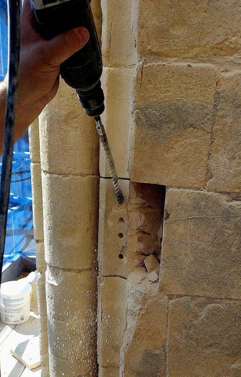 Dennis and Rob busy day cutting out defective stones, image by Steve Rial. <a href="/Bev_Minster/">Beverley Minster</a> <a href="/HeritageFundNOR/">The National Lottery Heritage Fund North</a> <a href="/Visit_Beverley/">Visit Beverley</a> <a href="/DMP_Surveying/">Delaney Marling</a> <a href="/East_Riding/">East Riding Council</a> <a href="/Jewson/">Jewson</a>