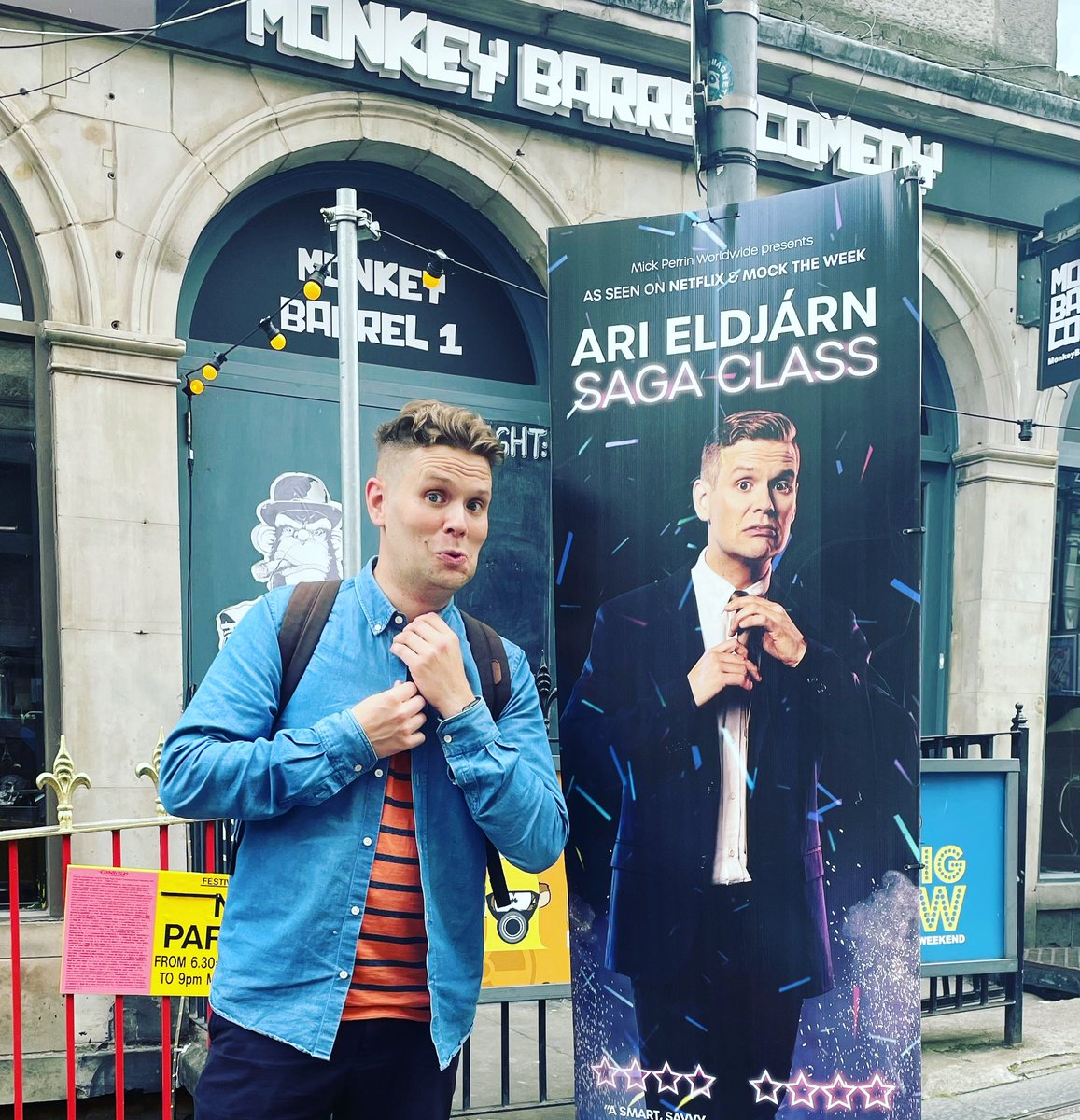 Who’s this guy? I’m FINALLY back in Edinburgh and my third Fringe show “Saga Class” starts today at 17:00 and runs @BarrelComedy for the whole month (except Aug 15 and 23) Come to the show! Tickets HERE: tinyurl.com/2s4fvufv #arieldjarn #mickperrin @mickperrin