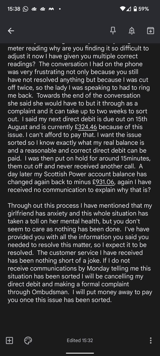 sweeney1987's tweet photo. @ScottishPower I never tweet but feel the need to because your customer service is a joke. I would never recommend you to anyone!!! https://t.co/5PhzJzlA59
