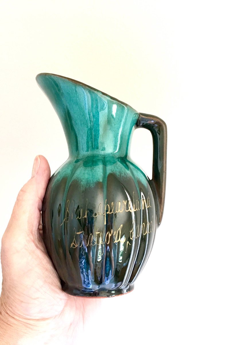 jarmgirl's tweet photo. Souvenir Shakespeare Land Stratford Canada Memento Blue Mountain Pottery Pitcher Ewer Creamer #908 Vintage Ceramic Art Pottery https://t.co/70APBpTJ3w #green #black #smallpitcher #bluemountain #travelmemento #canadiansouvenir #shakespeareland #pitchercreamer https://t.co/uxFaTE65Xu