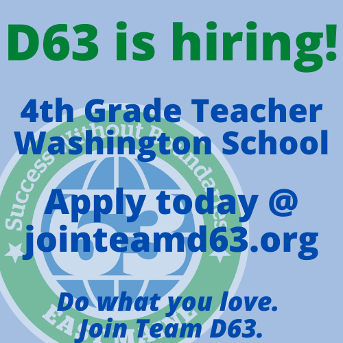 D63 is looking for a 4th grade teacher! Explore our competitive compensation and excellent benefits. We’re conveniently located, easy to reach, and may be able to credit you with up to 20 years of teaching experience when you come on board. bit.ly/3d1xRHT #hiring