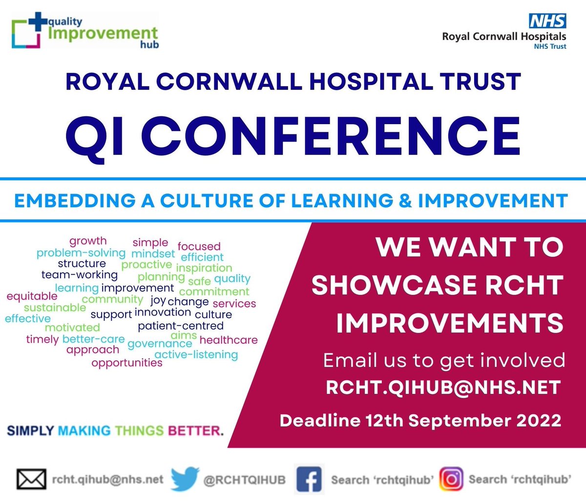 RCHTQIHub's tweet photo. Last week to get your #improvements in to be showcased @ 1st #RCHQIConference
Get in touch: rcht.qihub@nhs.net
#RCHQIConference #QI #QITwitter #ShareYourLearning #ShowcaseYourWork https://t.co/F7HD0IniT4
