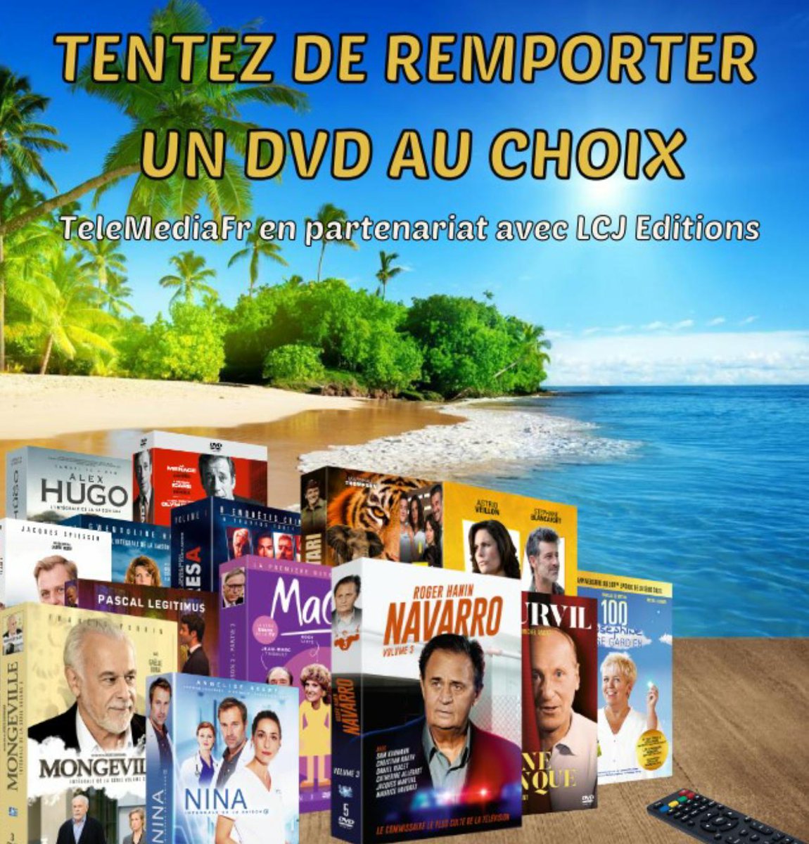 🎁 #JEUCONCOURS 🎁

<a href="/et_lcj/">LCJ Editions et Productions</a> offre à 3 GAGNANTS un DVD au choix.

Pour participer :

☑️ Suivez  
<a href="/TeleMediaFr/">TeleMediaFr</a>
🔄 RT ce tweet
💬 Commentez avec #TeleMediaFrOffreMoi et dites-nous quel DVD vous voudriez gagner.
➡️ lcj-editions.com

Tirage le 04/09/2022
Bonne chance 🍀