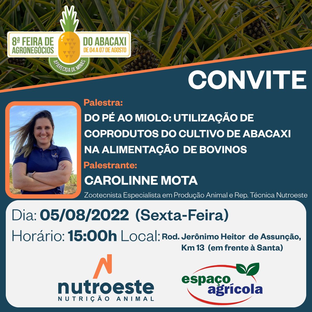 NUTROESTE's tweet photo. 🗣Do pé ao Miolo: utilização de subprodutos do cultivo de abacaxi na alimentação de bovinos 🐂🎯 https://t.co/mUdmXDsjKF