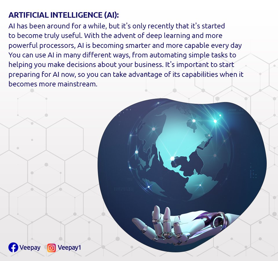 Veepay3's tweet photo. Technology is always changing, and how we do business with it changes too. 

Keeping up with every new trend may be challenging, but knowing which ones will matter most in the next years is essential for making wise choices.

Here are the top 5 tech trends you need know 
#Tech https://t.co/QN0FCTBgka