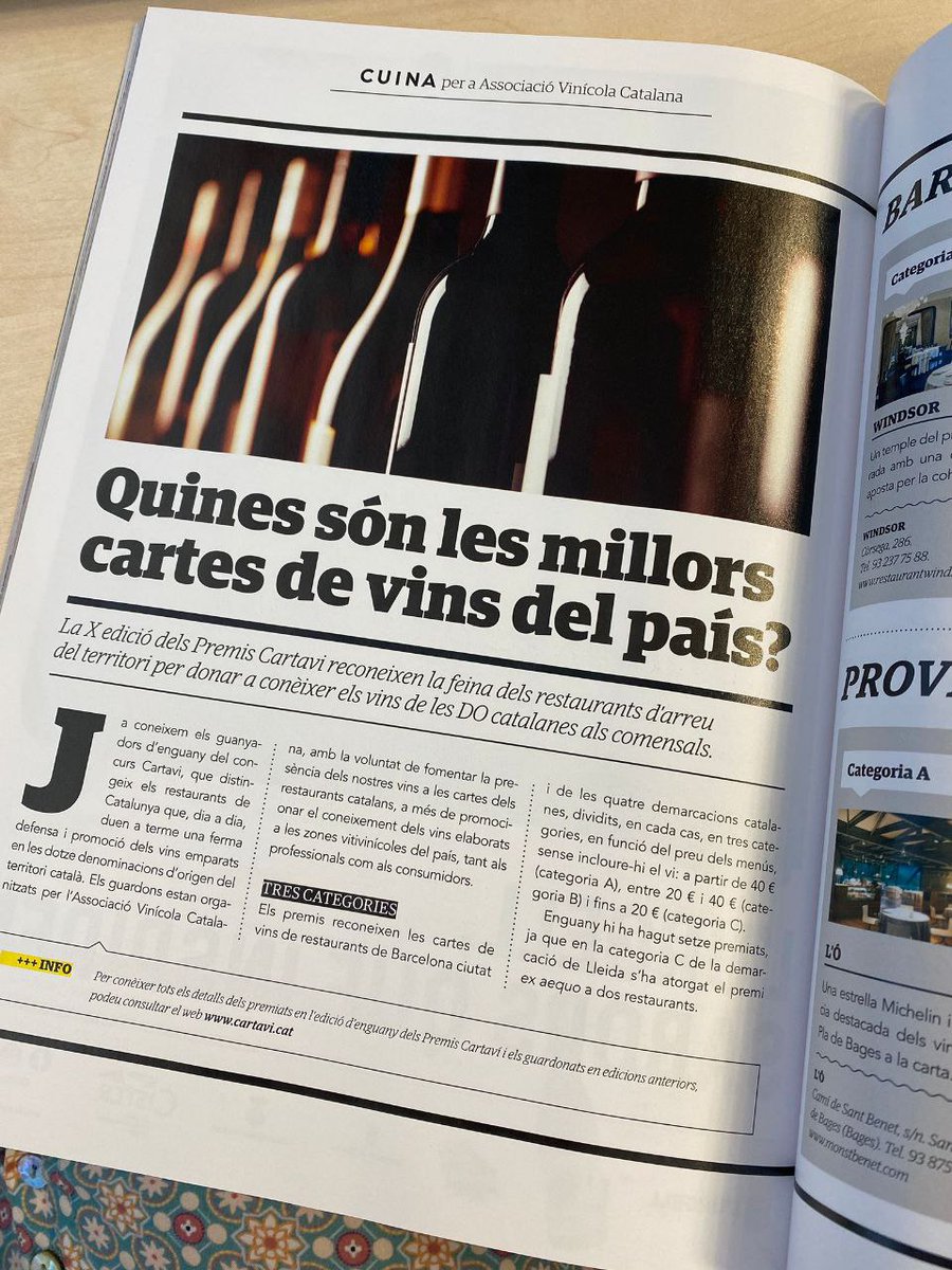 📙 Al <a href="/cuinacat/">Cuina.cat</a> d'aquest agost hi trobem els premiats de la X edició dels <a href="/cartavipremis/">Premis Cartavi</a> de l'<a href="/avinicolacat/">AVC</a>.

Reconeixen la feina dels restaurants d'arreu del territori per donar a conèixer els vins de les DO catalanes als comensals.

👉 Tots els detalls a cartavi.cat
