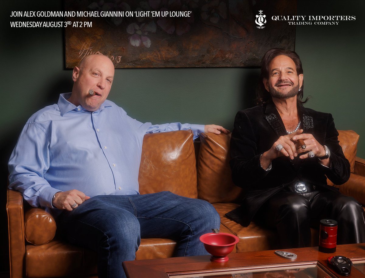 QITradingCo's tweet photo. Join us on the Light ‘em Up Lounge Wednesday, August 3rd at 2:00 pm Est.
 
Alex Goldman and Michael Giannini join Reinheart on Light ‘em Up Lounge to talk all things QI.

#qualityimporters #lightemuplounge #xikar #humidorsupreme #cigarcaddy #hydra https://t.co/hSFsWwPMbk