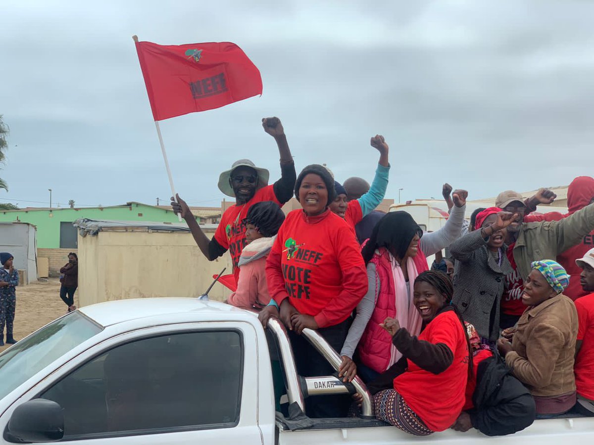 eff_namibia's tweet photo. JOY & JUBILATION | Namibians are overjoyed that the NEFF has come to their aid, and they are more prepared than ever to vote for the asset, the NEFF, the sole and genuine representative of Namibian ordinary people.
#VoteNEFF
#VoteRodger4Swakop
#FreeAMUSHEandDEE https://t.co/VCzU5qunVO