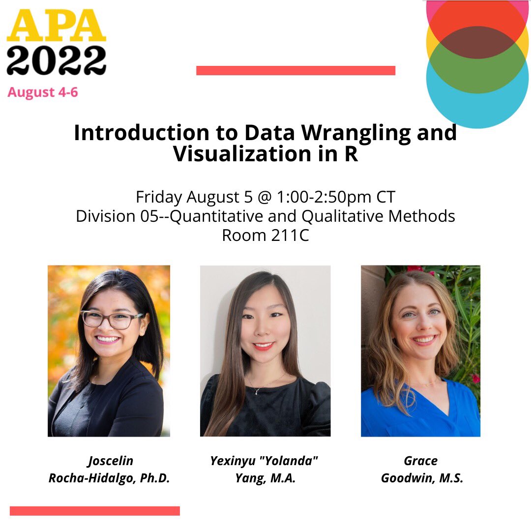 Grace Goodwin, M.S. (@gracejgoodwin) on Twitter photo Come learn about all things R with me, <a href="/JoscelinRocha/">Dr. Joscelin Rocha-Hidalgo 🏳️🌈🇧🇴</a>, and <a href="/yexinyu_yang/">Yexinyu “Yolanda” Yang</a> !! We will teach you the basics, how to make reproducible code in RMarkdown, how to wrangle data, how make pretty plots, and more! #APA2022 #RStats #GirlsWhoCode Come learn about all things R with me, <a href="/JoscelinRocha/">Dr. Joscelin Rocha-Hidalgo 🏳️🌈🇧🇴</a>, and <a href="/yexinyu_yang/">Yexinyu “Yolanda” Yang</a> !! We will teach you the basics, how to make reproducible code in RMarkdown, how to wrangle data, how make pretty plots, and more! #APA2022 #RStats #GirlsWhoCode