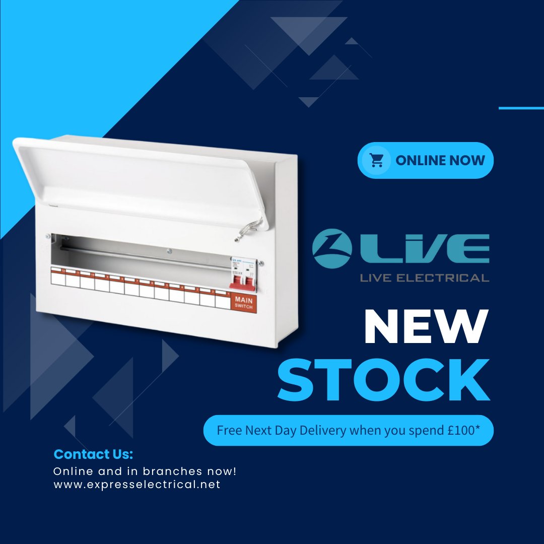 's tweet image. 📢 NEW to Express Electrical - #ConsumerUnits, #RCBO's, #SPD's and more from Live Electrical 📢
⚡️ Price Competitive
⚡️ Next Day Delivery
⚡️ In Stock, Ready to Ship

Shop here: expresselectrical.net/Live-Electrica…

#Electrician #ElectricalWholesale #LiveElectrical