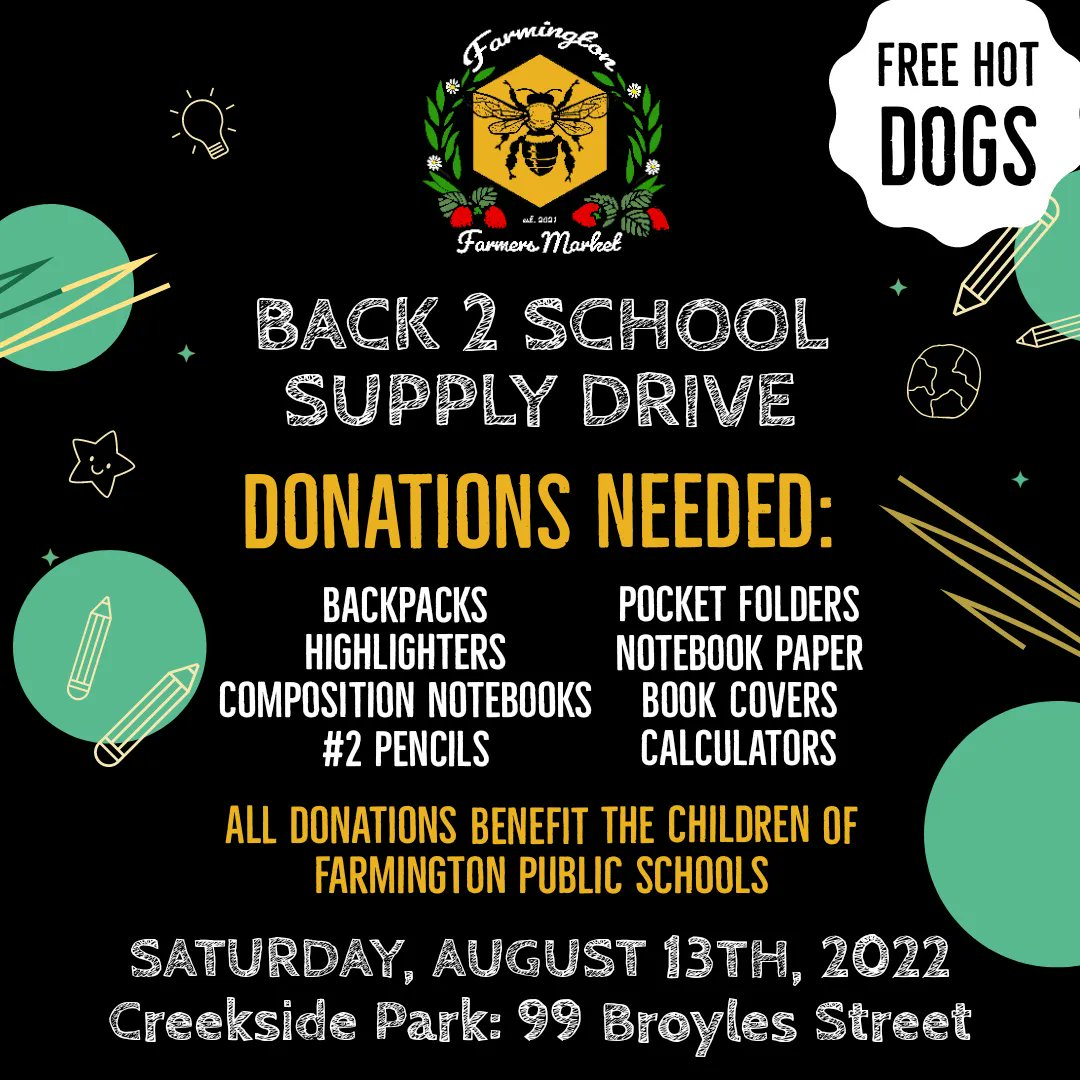 BusyBeesNWA's tweet photo. Save the date! Our 2nd Annual Back 2 School Bash at the FFM will be Saturday August 13 from 9-1. We will be collecting donations for Farmington Public Schools. https://t.co/k0QotFWjp5