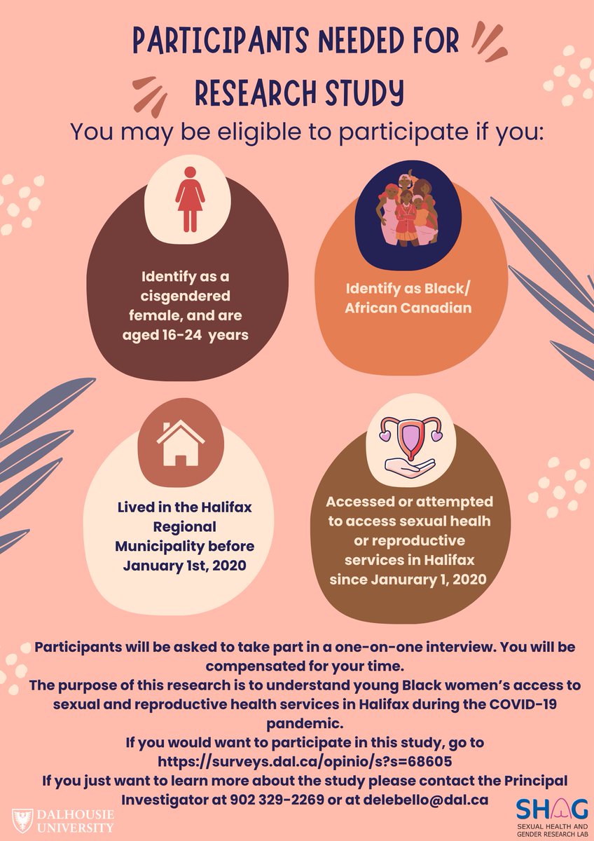 dalshaglab's tweet photo. Our postdoc, Dr. Dele Bello, is recruiting participants to explore Black women’s access to sexual and reproductive health services in Halifax during COVID-19. If you are interested in participating, please go to https://t.co/rqsO2XGPkb. Participants will be compensated! https://t.co/eqCsyV4hcb