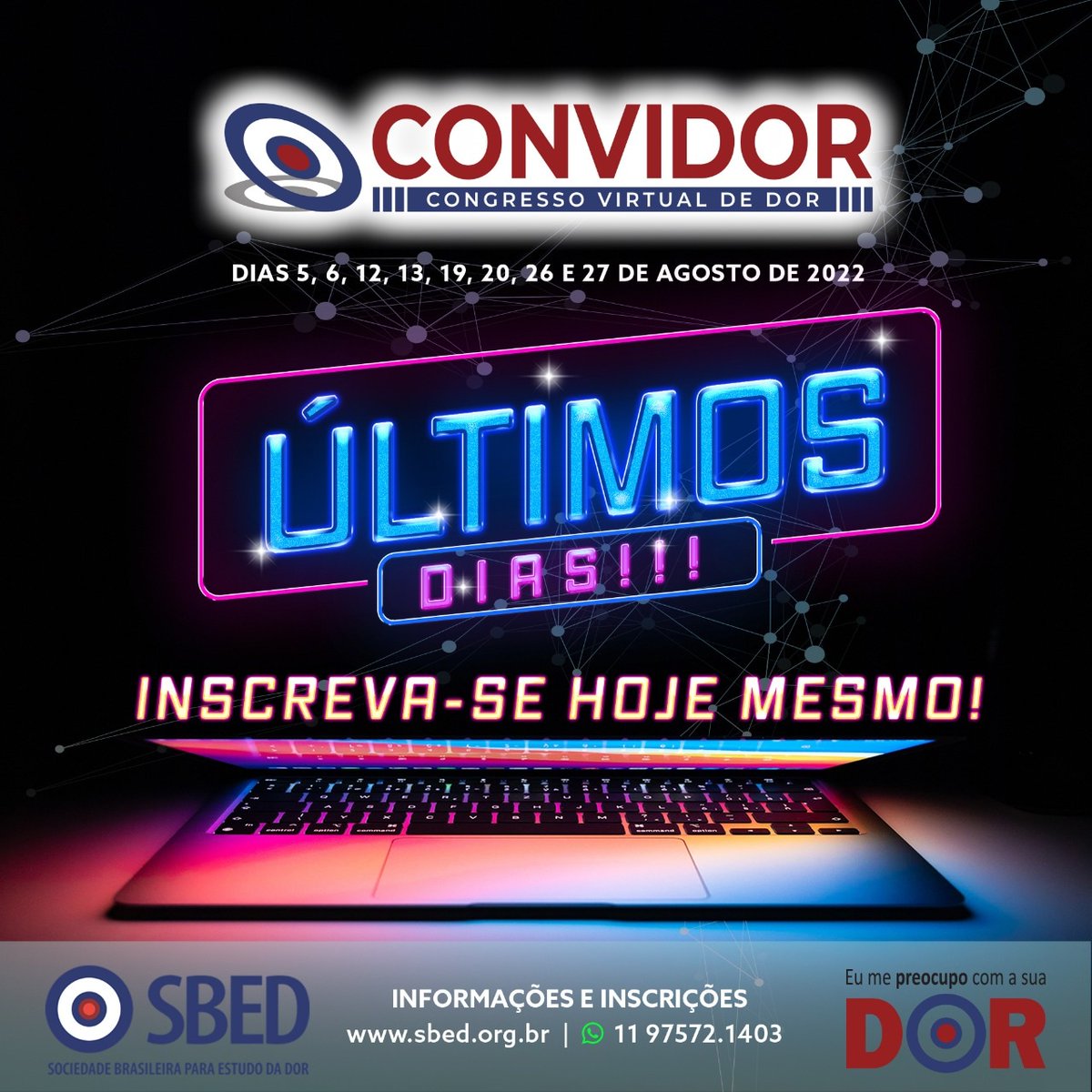 sbed_dor's tweet photo. 📢 Atenção 

Últimos dias de inscrições abertas para o Congresso Virtual de Dor - CONVIDOR

Corra e inscreva-se !🏃🏃🏃
https://t.co/ZzazaGFFqO https://t.co/SYzcLkbEgh