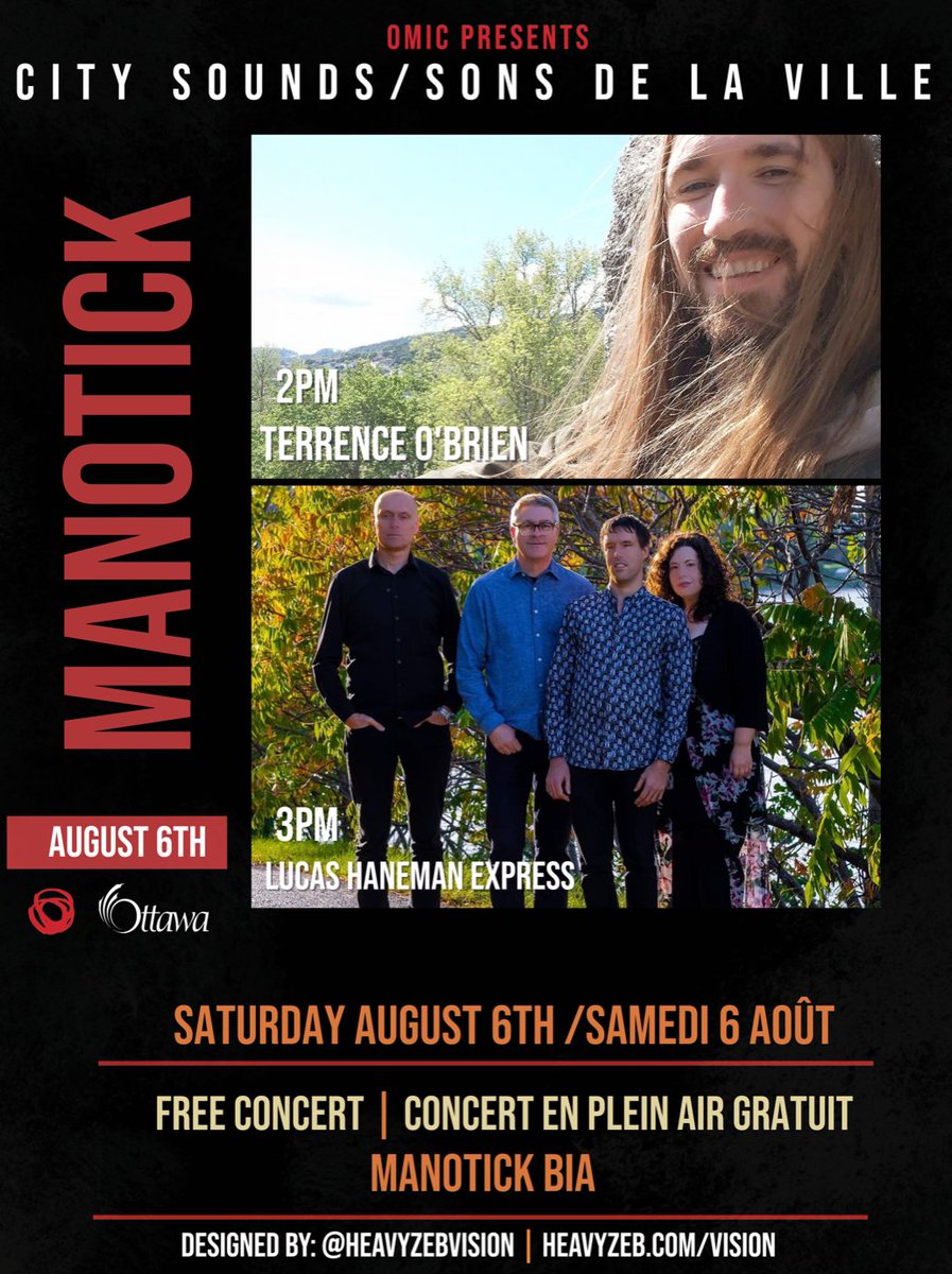 Saturday! Free concert in Mill Street Park!  
Come join us for LIVE MUSIC with Terrence O'Brien and 
@LucasHaneman back by popular demand. 
Bring a lawn chair. The show starts at 2 pm!  
#livemusicottawa #Manotick #ManotickVillage <a href="/OttawaMIC/">OMIC/CIMO</a>