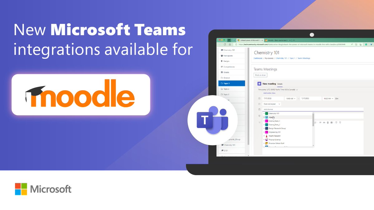 MicrosoftEDU's tweet photo. You asked, we listened! 📣

Check out the blog to learn new ways you can use Teams Classes and Teams Meetings in @moodle LMS: https://t.co/7Uil0GJaxW 

#MicrosoftEDU https://t.co/OvKr5ohOPd