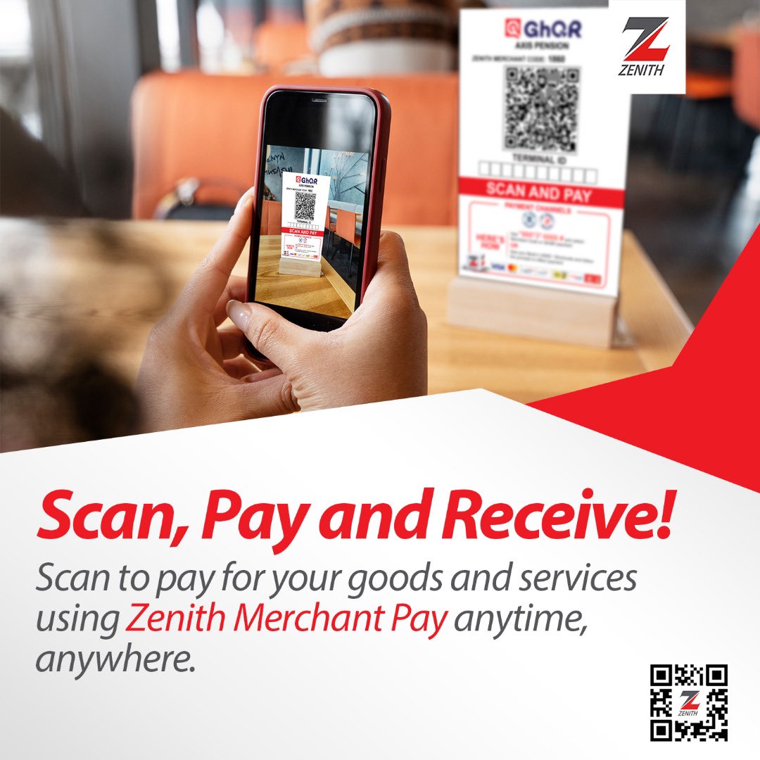 ZenithBank_Gh's tweet photo. No long things. Just scan, follow the prompt and pay for your items easyyyy.
#ZenithBankGhana
#InYourBestInterest
#EazyBanking
#MerchantPay https://t.co/TGG7K3bJj8