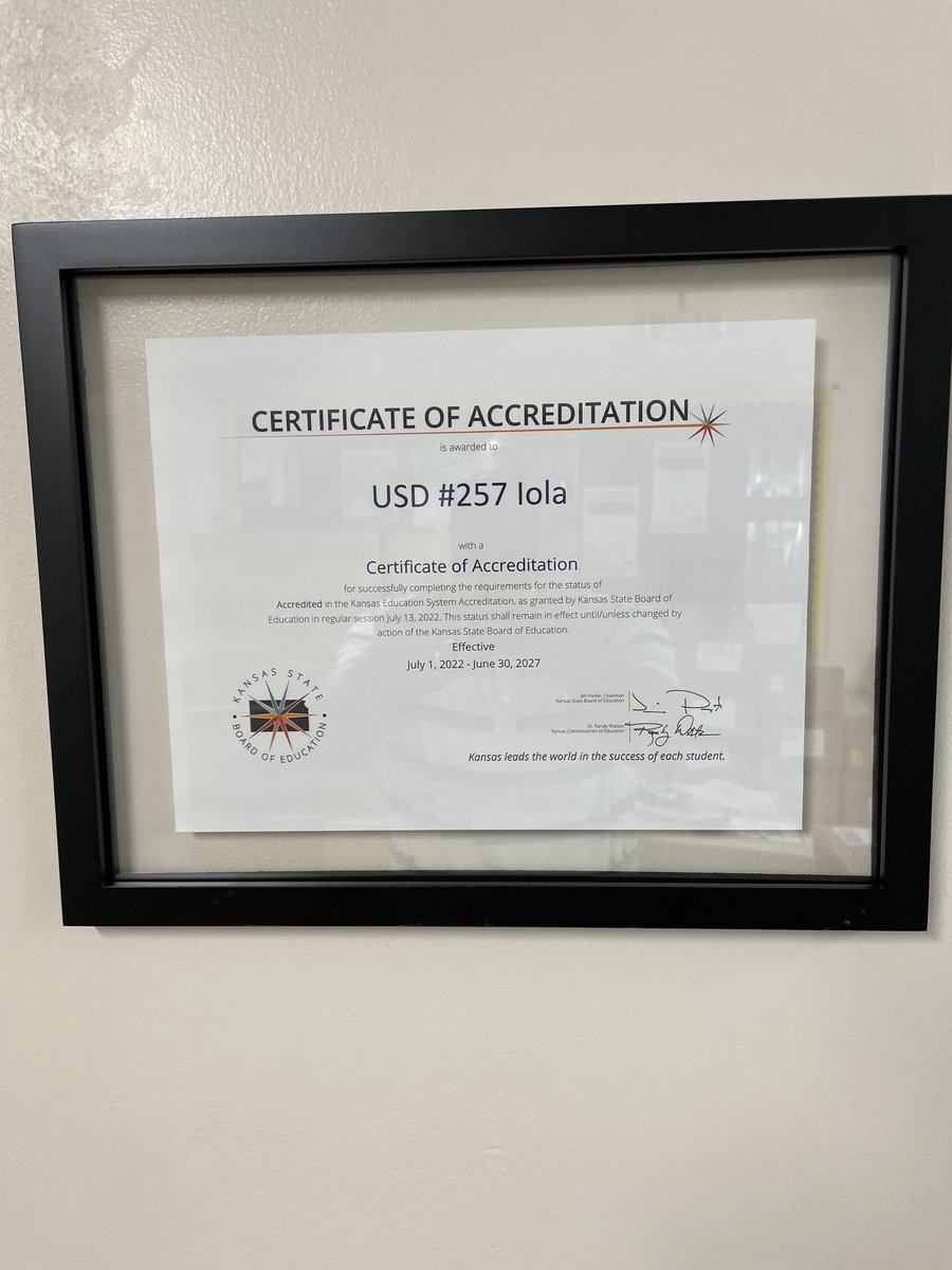 StaceyFager's tweet photo. KS State BOE has validated the past 5 yrs of school improvement through the accreditation process. Testament to the students, parents, teachers, staff, admin, &amp; BOE of USD 257-Iola. Well done! https://t.co/KdOG7qeVLo