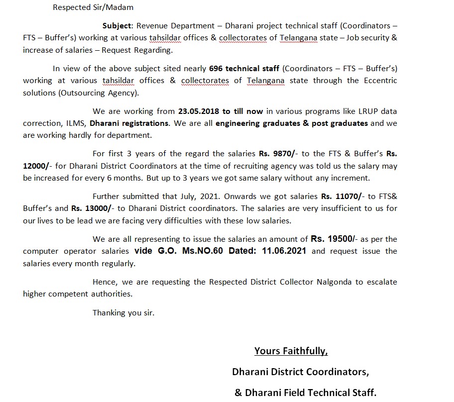 FtsDharani's tweet photo. #Respected Sir/Madam
We all are DHARANI Operators doing DHARANI Registrations we all are facing salary issue from last 5 Months i.e.11,070 per month. Please give salary every month regularly and as per vide G.O. Ms. NO 60 Dt: 11.06.2021 operator basic salary Rs19,500 per month🙏 https://t.co/a7dHGbr5gZ