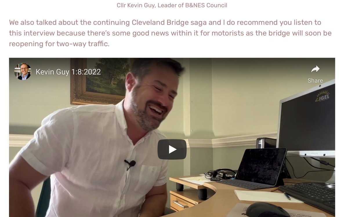 BathCA's tweet photo. A couple of days ago the BANES Leader surprised many by announcing, on a local media platform, that #ClevelandBridge WILL re-open to two way traffic next month.

BANES today sounds significantly less sure.  Cllr Guy would never make things up to try to gain publicity, surely? https://t.co/EcgAGwJKRH