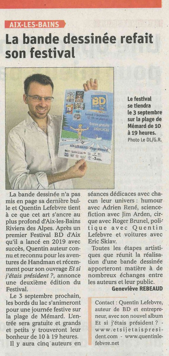 bdsurlelac's tweet photo. Merci @LeDL73  ! #FestivalBD de retour le 3 septembre https://t.co/0A3hob35kC