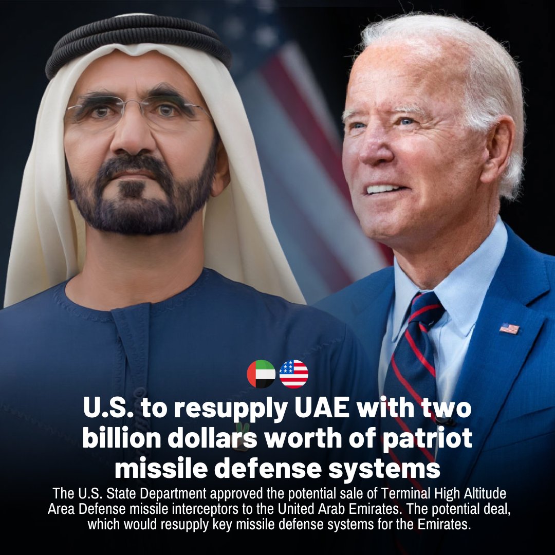 AnnaWal09's tweet photo. The US State Department approved the sale of THAAD missile interceptors to the UAE and Patriot missile interceptors to Saudi Arabia, the Pentagon announced Tuesday. #US #UAE #DefencePatriot https://t.co/sNATtb0iWv