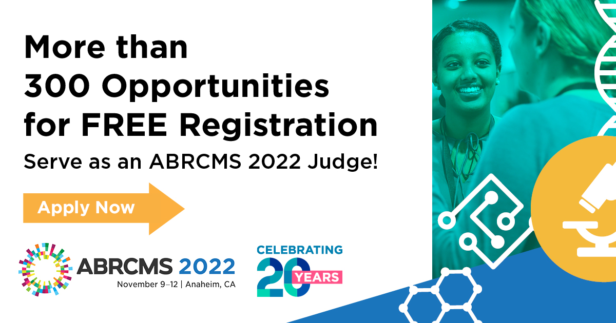ABRCMS's tweet photo. Time is ticking! The #ABRCMS2022 Judge Travel Award application deadline is TOMORROW, August 4! ABRCMS judges can win a full or partial award to cover their participation in the conference. Don’t wait to be part of this vibrant community. Apply now! https://t.co/yOLMvYrKkh https://t.co/oDw6FLMcbr