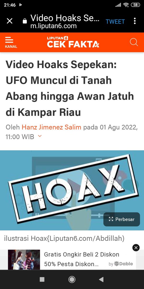 BahasaHati6's tweet photo. Beredar vidio hoaks dari FB, sepekan UFO muncul di tanah abang🙄

Alien mo borong baju kaleee yah🤭

RASIONAL👉CERDAS
⛔HOAKS⛔

#PasukanSemut 

@denni_sauya
@Semut2Semut
@theT4ntryS1
@RadioPenyiar
@sur_viv4l
@27_dalbo

Cek fakta👇🙏
https://t.co/lFxTjK0mXo https://t.co/usXKVbZNbB