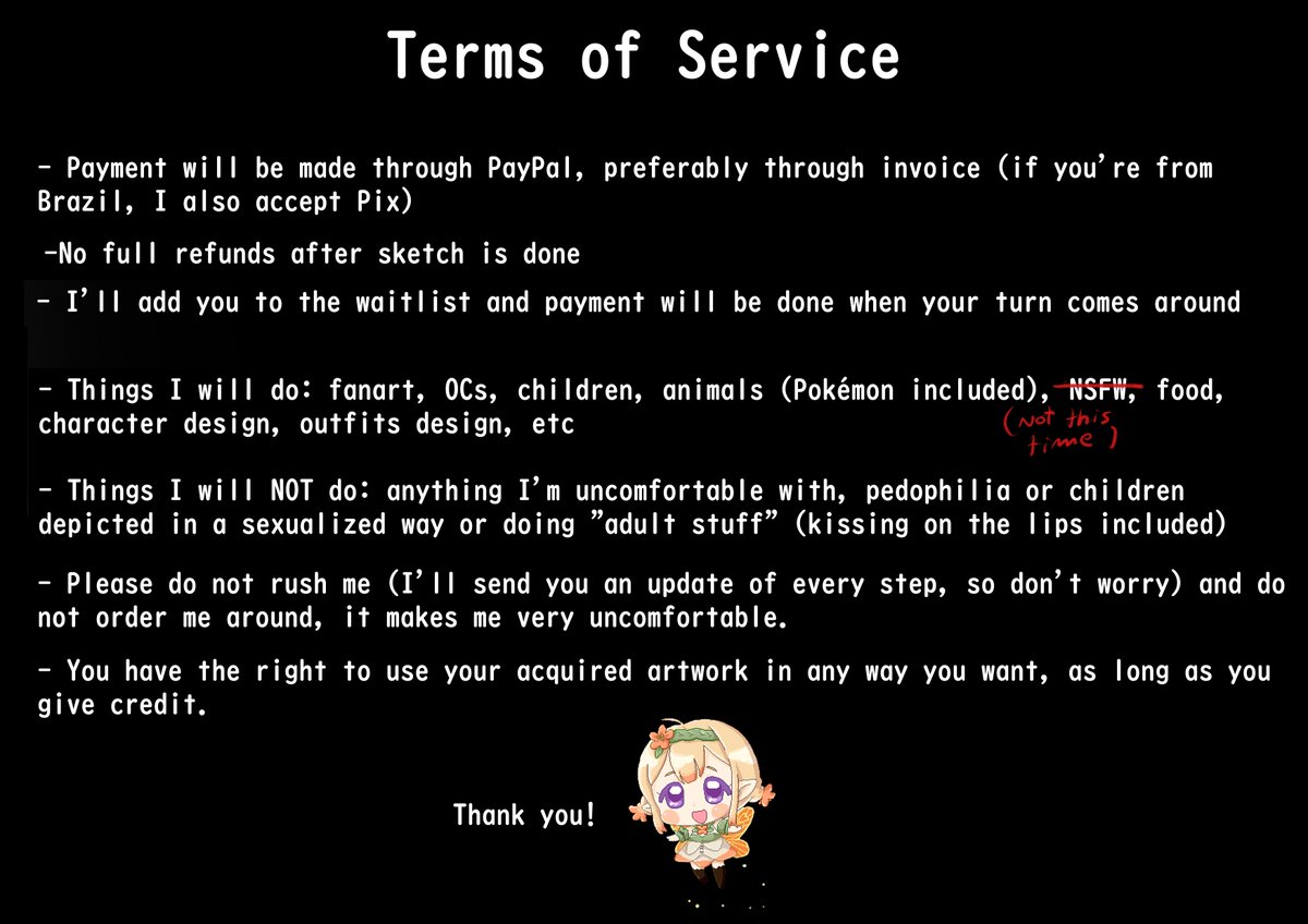 OniKagura_art's tweet image. ✨COMMISSIONS NOW OPEN✨

- Please read the Terms of Service

- You can pay half the amount before and the other half after work is done if you like

- I won't do NSFW this time, sorry

- DM me for comic prices

Please join my Art Raffle as well!