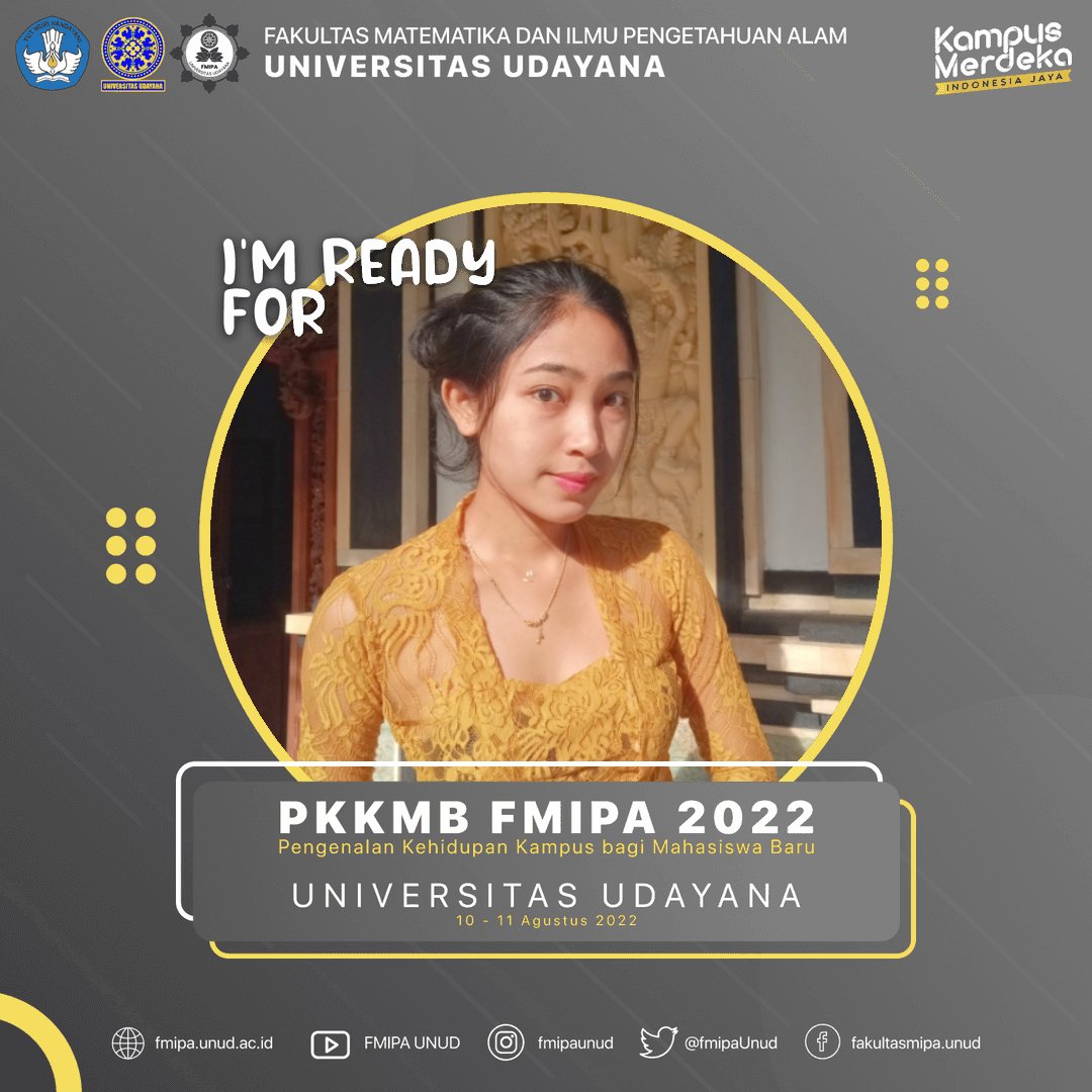 sutri_ni's tweet photo. [PKKMB FMIPA 2022]

Saya Ni Nyoman Sutri Artati, dari Fakultas Matematika dan Ilmu Pengetahuan Alam, Prodi Matematika Siap mengikuti PPKMB FMIPA 2022  pada tanggal 10-11 Agustus 2022

@fmipaunud
#fmipaUnud
#FakultasMIPAUniversitasUdayana
#PKKMBFMIPA2022
#PKKMBUNUD2022
#PKKMB2022 https://t.co/wm3Revnt8b