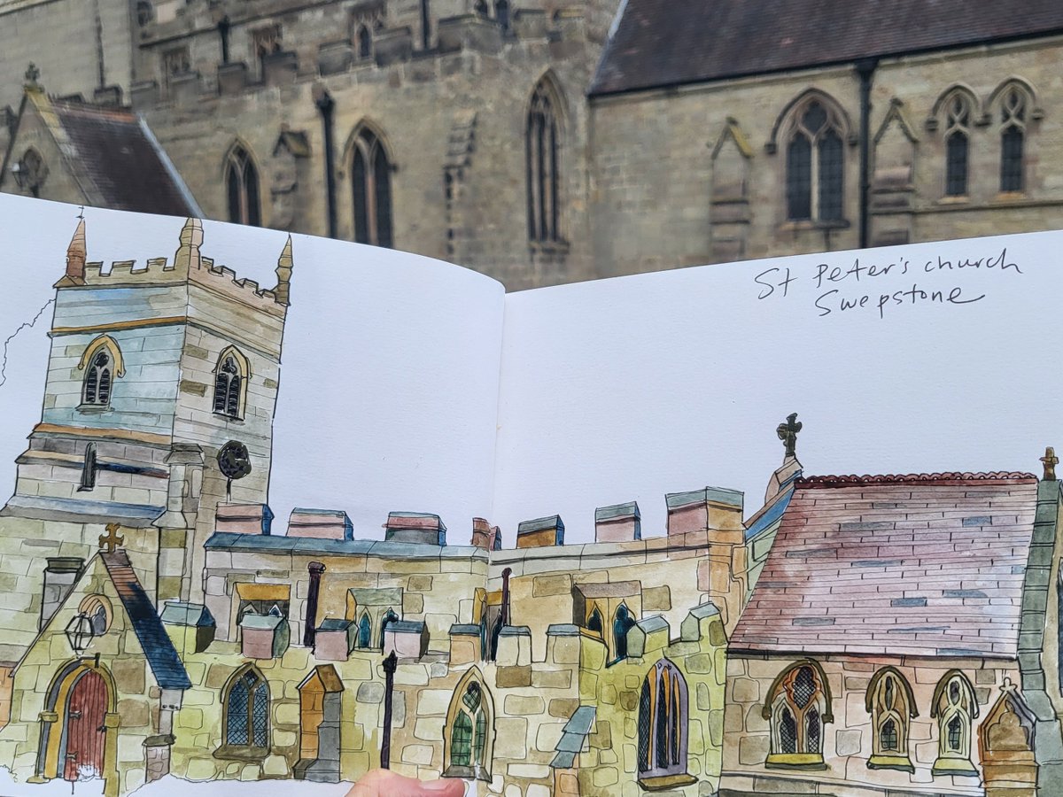 HayleyFern4's tweet photo. #stpeterschurch #swepstone mostly dates from the 14th century and houses the tomb of an unknown lady in a wimple. At Christmas they put a huge star on the top. ๐
#hayleydrawschurches #leicesterdiocese #churchdrawing #church #drawingonlocation https://t.co/FDSMFQPjzY