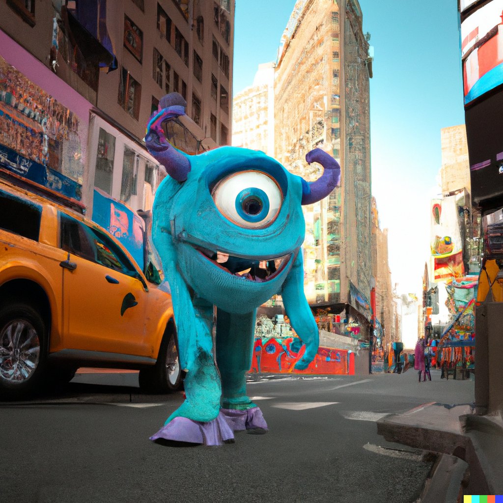 tom_arrell's tweet photo. Very pleased, a truly exceptional use of my DALL-E credits #dalle @nocontextmemes

"Monsters Inc photoshoot in Times Square, digital art" https://t.co/KT3eS9HvY6